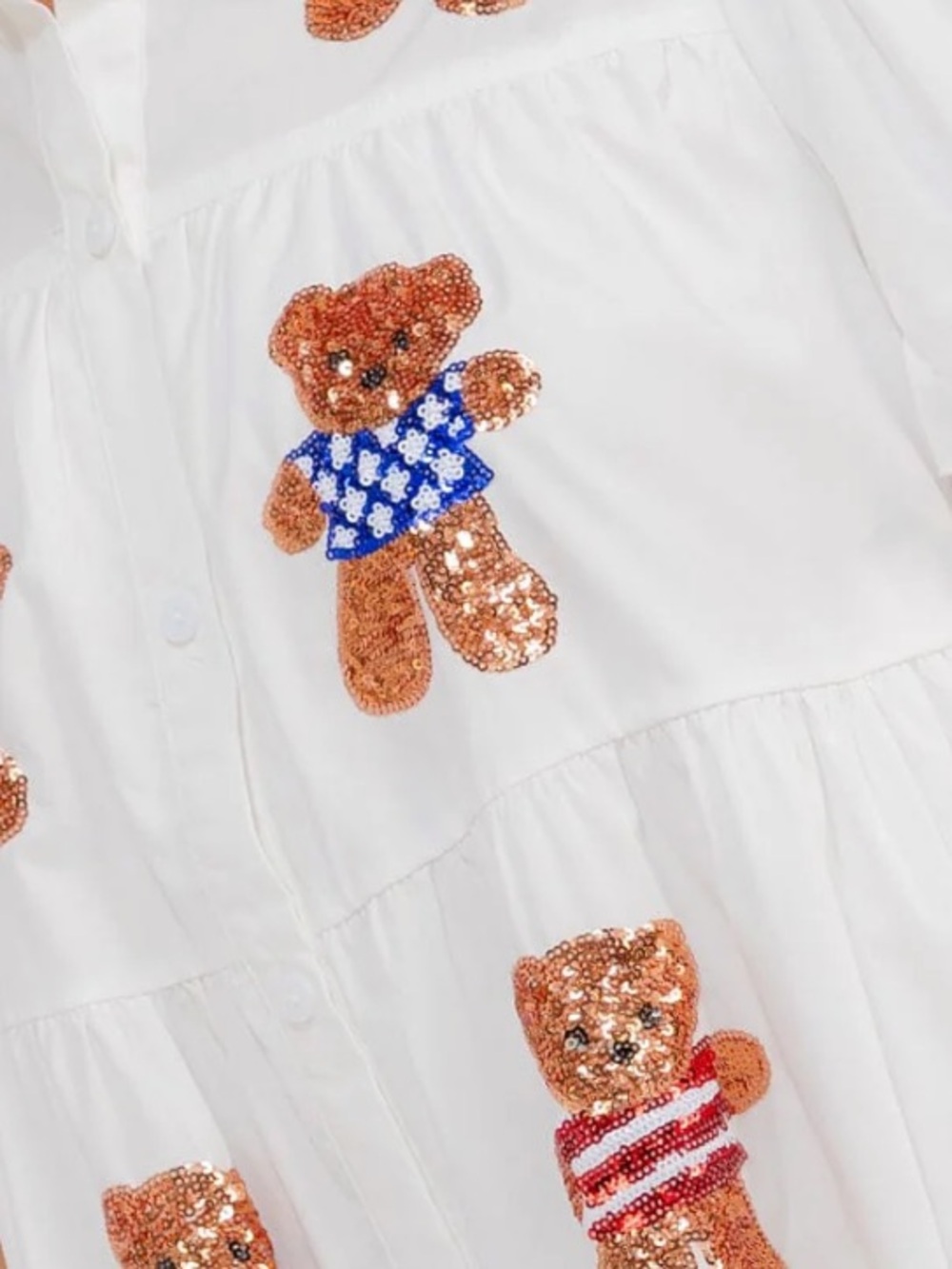 White Teddy Embroidered Puff-Sleeve Mini Dress - Picture 3 of 3